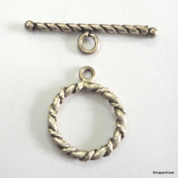 C0014-Clasp,toggle,oxidized,sterling silver, 16mm double sided round,twisted wire